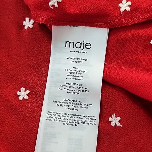 MAJE Raola Dress Red Floral Embroidered Midi - Picture 13 of 16